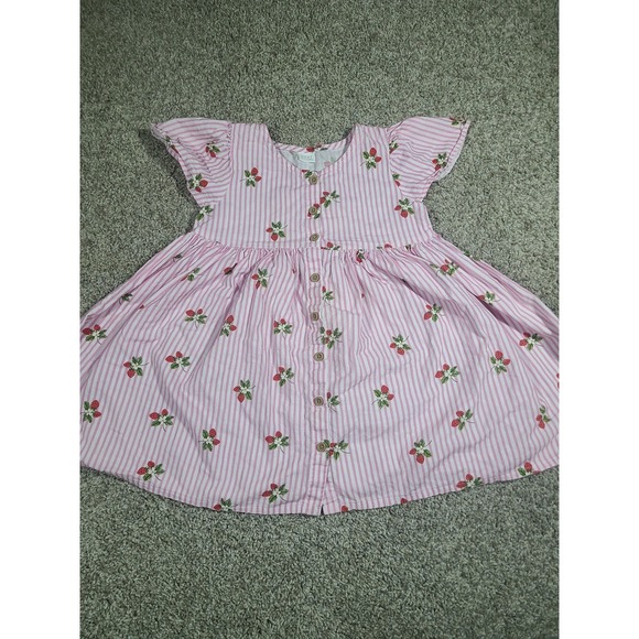 next Other - Next Pink Strawberry Stripe Button-Up Dress 4-5 years